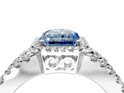 Halo Engagement Ring Setting for Fancy Blue Radiant Cut Center with Wide-Open Pave Split Shank and Prong Head in Platinum
