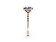 Solitaire Engagement Ring Setting for Fancy Blue Oval Center with Fine Pave Narrow Band and Prong Head in Rose Gold