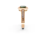 Milgrain Halo Engagement Ring Setting for Fancy Green Princess Cut Center with Pave Band and Prong Head in Rose Gold