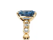 Solitaire Engagement Ring Setting for Fancy Blue Emerald Cut Center with Bezel-Dot Beaded Band and Prong Head in Yellow Gold