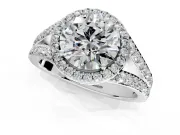Halo Engagement Ring Setting for Round Cut Center with Narrow Pave Split Shank and Prong Head in Platinum