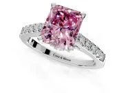 Solitaire Engagement Ring Setting for Fancy Pink Radiant Cut Center with Crossover Accents and Prong Head in Sterling Silver