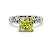 Solitaire Engagement Ring Setting for Fancy Yellow Princess Cut Center with Large Accents and Prong Head in White Gold