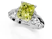 Solitaire Engagement Ring Setting for Fancy Yellow Radiant Cut Center with Filigree Accent Basket and Prong Head in Platinum