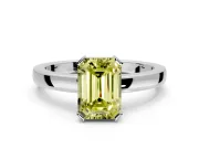 Solitaire Engagement Ring Setting for Fancy Yellow Emerald Cut Center with Plain Band and Flat Tab Prong Head in Sterling Silver