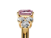 Cluster Engagement Ring Setting for Fancy Pink Asscher Cut Center with Round Cut Accent Frame and Prong Head in Yellow Gold