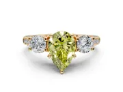 3 Stone Engagement Ring Setting for Fancy Yellow Pear-Shaped Center with Crossover Basket, Pave Band and Prong Head in Yellow Gold