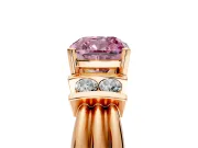 Solitaire Engagement Ring Setting for Fancy Pink Cushion Cut Center with Grooved Bar Accent Band and Prong Head in Rose Gold