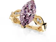 Solitaire Engagement Ring Setting for Fancy Pink Marquise Center with Accented Twist Band and Leaf Prong Head in Yellow Gold