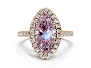 Halo Engagement Ring Setting for Fancy Pink Marquise Center with Raised Halo, Pave Band and Prong Head in Rose Gold