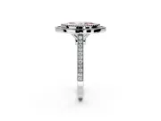 Halo Engagement Ring Setting for Fancy Pink Marquise Center with Milgrain Frame, Pave Band and Prong Head in Platinum
