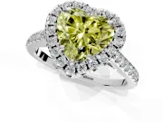 Halo Engagement Ring Setting for Fancy Yellow Heart-Shaped Center with Raised Halo, Pave Band and Prong Head in Sterling Silver