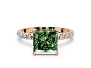 Solitaire Engagement Ring Setting for Fancy Green Princess Cut Center with Micro Pave Band and Prong Head in Rose Gold