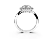Starburst Halo Engagement Ring Setting for Heart-Shaped Center with Flat Cathedral Band and Prong Head in Platinum