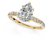 Solitaire Engagement Ring Setting for Pear-Shaped Center with Fine Pave Band and Prong Head in Yellow Gold