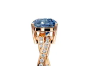 Solitaire Engagement Ring Setting for Fancy Blue Cushion Cut Center with Twisted Pave Band and Prong Head in Rose Gold