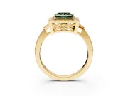 Halo Engagement Ring Setting for Fancy Green Princess Cut Center with Milgrain Rim, Pave Band and Prong Head in Yellow Gold