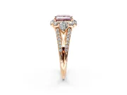 Halo Engagement Ring Setting for Fancy Pink Princess Cut Center with Two-Strand Split Shank and Prong Head in Rose Gold