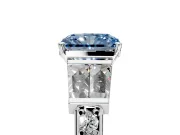 Channel-Set Engagement Ring Setting for Fancy Blue Radiant Cut Center with Baguette Band and Prong Head in Platinum