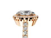 Halo Engagement Ring Setting for Oval Center with Inner Milgrain Border and Prong Head in Rose Gold