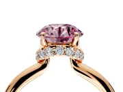 Hidden Halo Engagement Ring Setting for Fancy Pink Round Cut Center with Plain Rounded Band and Prong Head in Rose Gold
