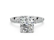 Solitaire Engagement Ring Setting for Radiant Cut Center with Pave Accents and Prong Head in Platinum