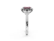 Starburst Halo Engagement Ring Setting for Fancy Pink Emerald Cut Center with Thin Round-Wire Band and Prong Head in Platinum