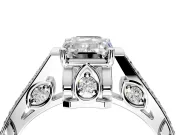 Cathedral Engagement Ring Setting for Emerald Cut Center with Antique-Style Pave Band and Prong Head in Platinum