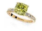 Solitaire Engagement Ring Setting for Fancy Yellow Cushion Cut Center with Fine Pave Band and Claw Prong Head in Yellow Gold