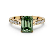 Solitaire Engagement Ring Setting for Fancy Green Emerald Cut Center with Partway Pave Band and Prong Head in Yellow Gold