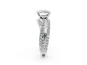 Solitaire Engagement Ring Setting for Radiant Cut Center with Woven 3-Strand Pave Band and Prong Head in Sterling Silver