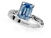 Solitaire Engagement Ring Setting for Fancy Blue Emerald Cut Center with Scrollwork Band and Prong Head in Sterling Silver