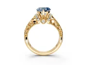 Solitaire Engagement Ring Setting for Fancy Blue Heart-Shaped Center with Filigree Accent Basket and Prong Head in Yellow Gold