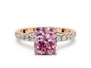 Solitaire Engagement Ring Setting for Fancy Pink Radiant Cut Center with Large Accent Band and Prong Head in Rose Gold