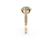 Bezel-Framed Halo Engagement Ring Setting for Round Cut Center with Pave Band and Prong Head in Yellow Gold