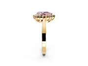 Starburst Halo Engagement Ring Setting for Fancy Pink Pear-Shaped Center with Flat Cathedral Band and Prong Head in Yellow Gold