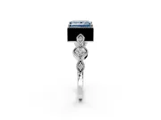 Vintage Station Engagement Ring Setting for Fancy Blue Princess Cut Center with Accents and Prong Head in Sterling Silver