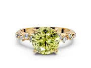 Solitaire Engagement Ring Setting for Fancy Yellow Round Cut Center with Trailing Leaf Accent Band and Prong Head in Yellow Gold
