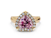 Halo Engagement Ring Setting for Fancy Pink Heart-Shaped Center with Square Band and Prong Head in Yellow Gold