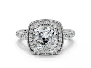 Milgrain Halo Engagement Ring Setting for Cushion Cut Center with Three-Sided Pave Band and Prong Head in Sterling Silver