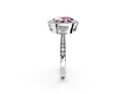 Halo Engagement Ring Setting for Fancy Pink Oval Center with Milgrain Rim, Pave Band and Prong Head in Platinum