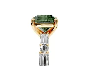 Baguette Engagement Ring Setting for Fancy Green Cushion Cut Center with Alternating Bar-Set Band and Prong Head in Yellow Gold