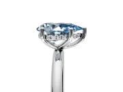 Hidden Halo Engagement Ring Setting for Fancy Blue Pear-Shaped Center with Thin Round-Wire Band and Prong Head in Platinum