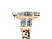 Channel-Set Engagement Ring Setting for Marquise Center with Baguette Band and Prong Head in Rose Gold