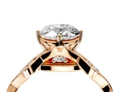 Solitaire Engagement Ring Setting for Oval Center with Accented Twist Band and Leaf Prong Head in Rose Gold