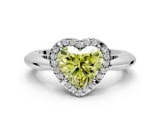 Halo Engagement Ring Setting for Fancy Yellow Heart-Shaped Center with Tapered Plain Band and Prong Head in Sterling Silver