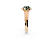 Halo Engagement Ring Setting for Fancy Green Round Cut Center with Knife Ridge Cathedral Band and Prong Head in Rose Gold