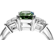 3 Stone Engagement Ring Setting for Fancy Green Emerald Cut Center with Matching Side Accents and Prong Head in Sterling Silver