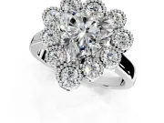 Cluster Halo Engagement Ring Setting for Heart-Shaped Center with Milgrain Bezel Accents and Prong Head in Sterling Silver