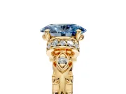 Solitaire Engagement Ring Setting for Fancy Blue Oval Center with Filigree Band and Prong Head in Yellow Gold